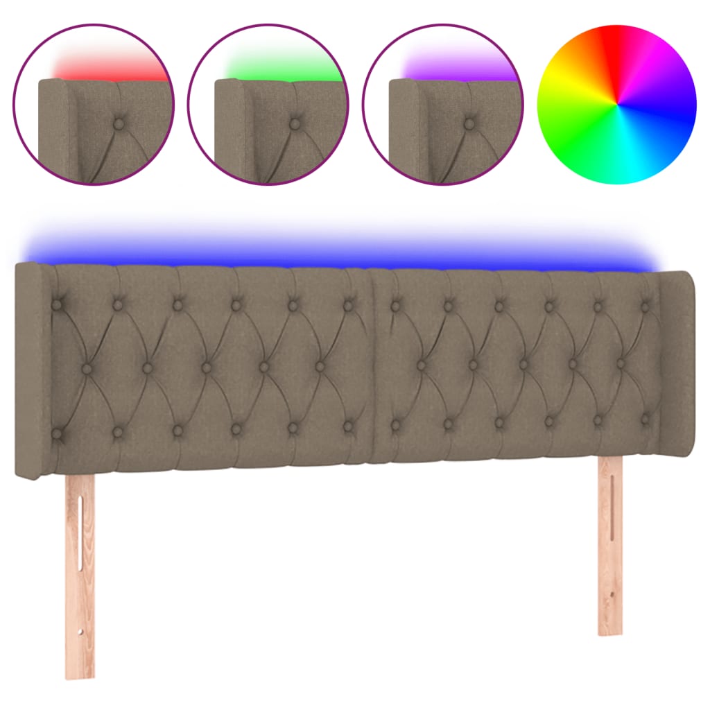 Testiera a LED Tortora 163x16x78/88 cm in Tessuto