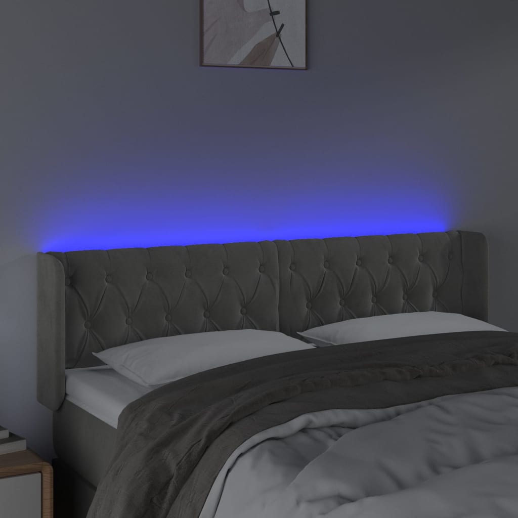Testiera Grigio Chiaro a LED 147x16x78/88 cm in Velluto