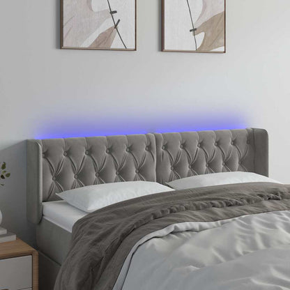 Testiera Grigio Chiaro a LED 147x16x78/88 cm in Velluto
