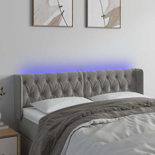 Testiera Grigio Chiaro a LED 147x16x78/88 cm in Velluto