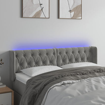 Testiera Grigio Chiaro a LED 147x16x78/88 cm in Velluto