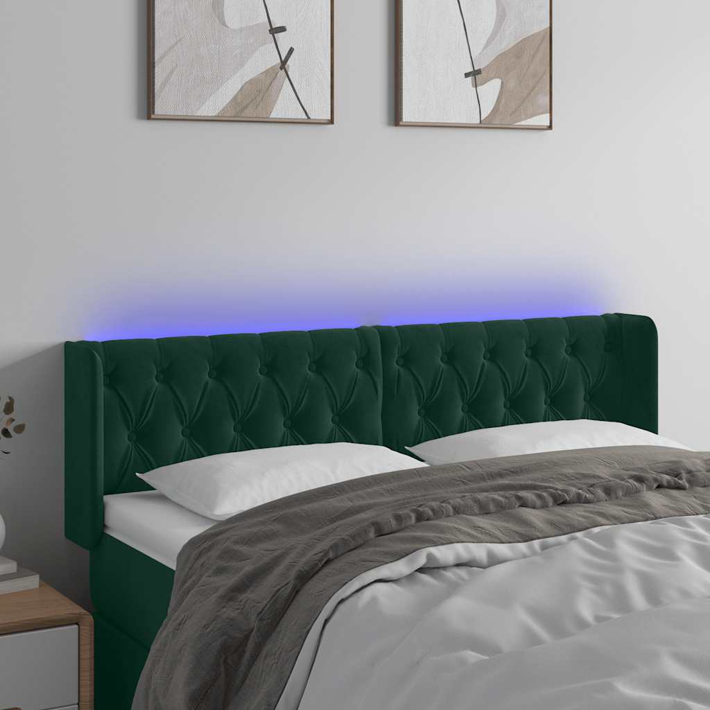 Testiera a LED Verde Scuro 147x16x78/88 cm in Velluto