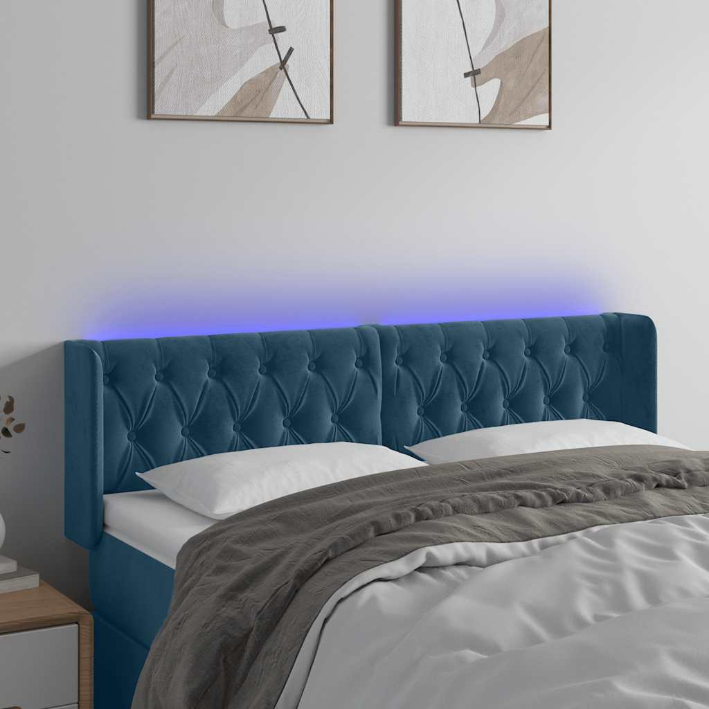 Testiera a LED Blu Scuro 147x16x78/88 cm in Velluto