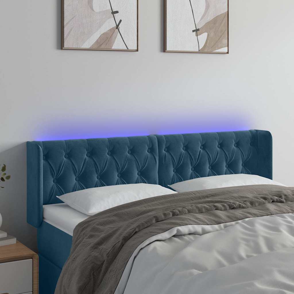 Testiera a LED Blu Scuro 163x16x78/88 cm in Velluto