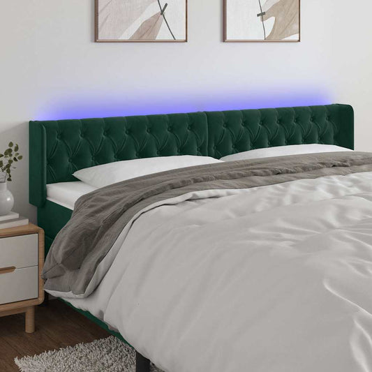 Testiera a LED Verde Scuro 203x16x78/88 cm in Velluto