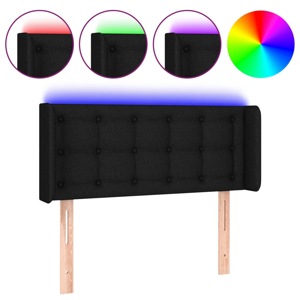 Testiera a LED Nera 93x16x78/88 cm in Tessuto | homemem39