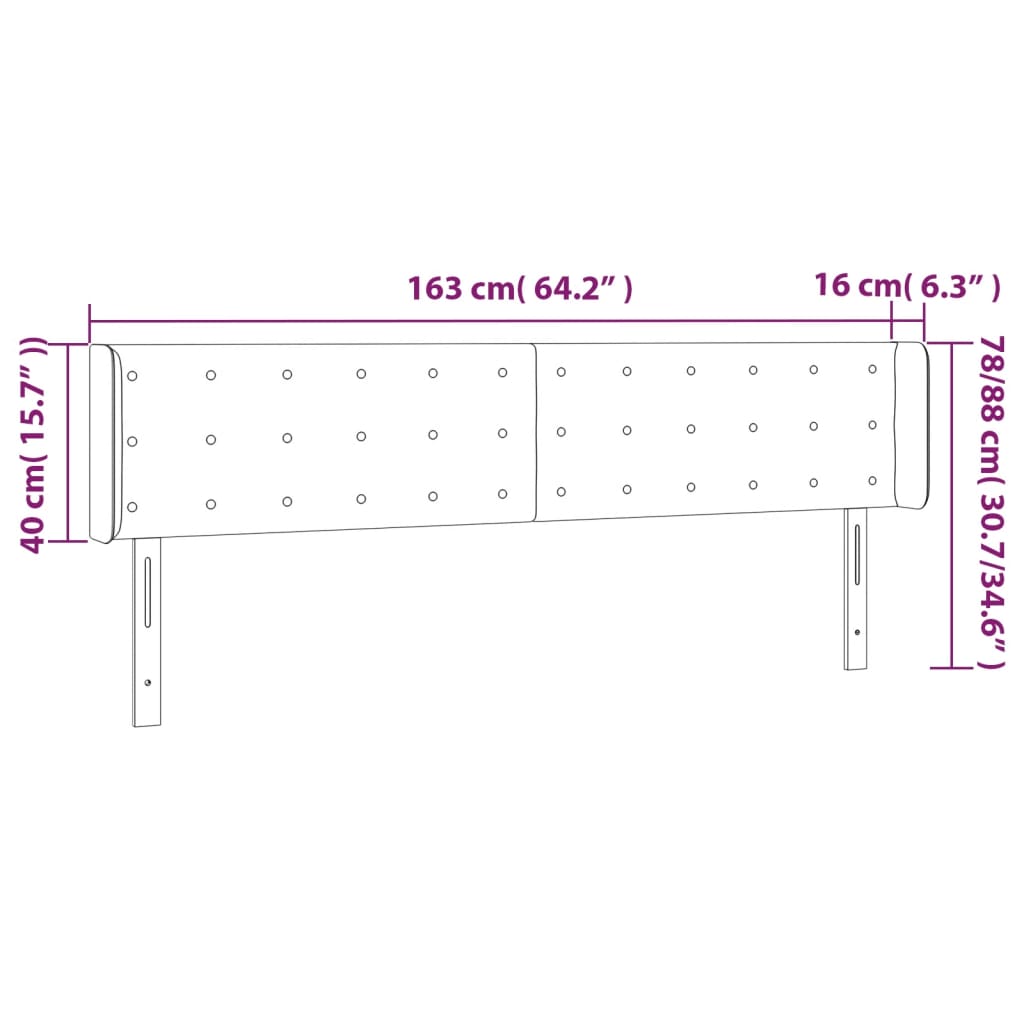 Testiera a LED Nera 163x16x78/88 cm in Tessuto | homemem39