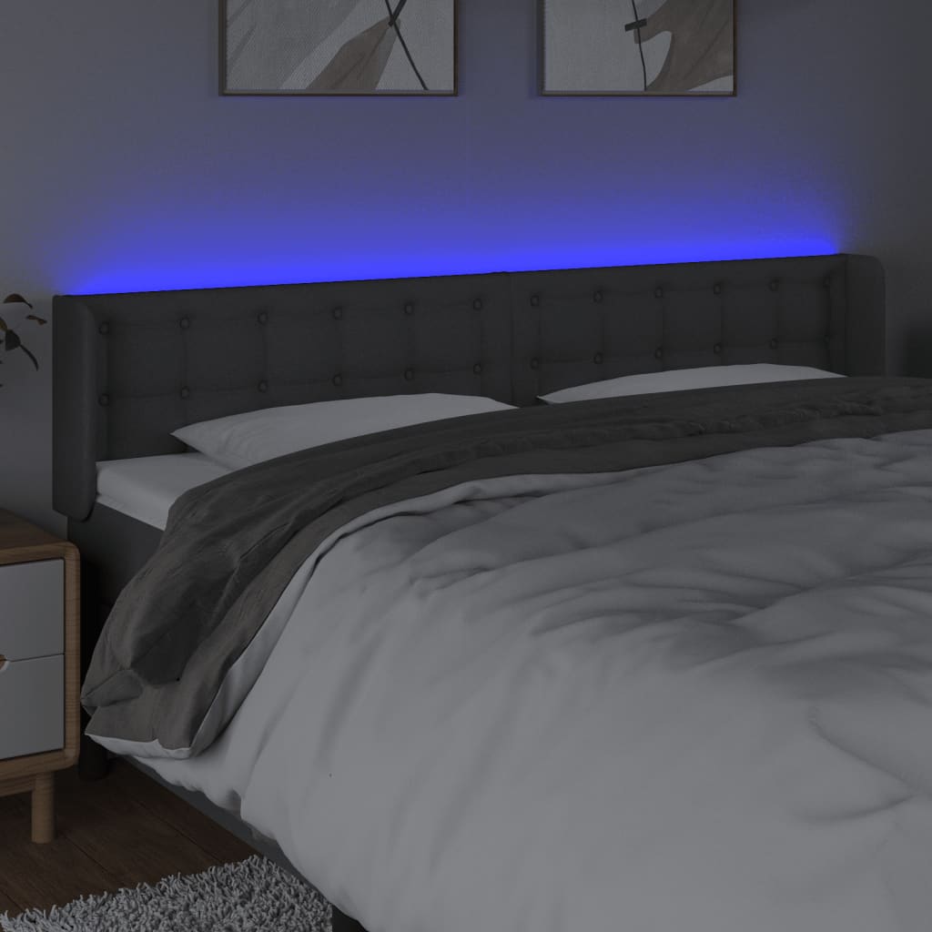 Testiera a LED Grigio Scuro 183x16x78/88 cm in Tessuto