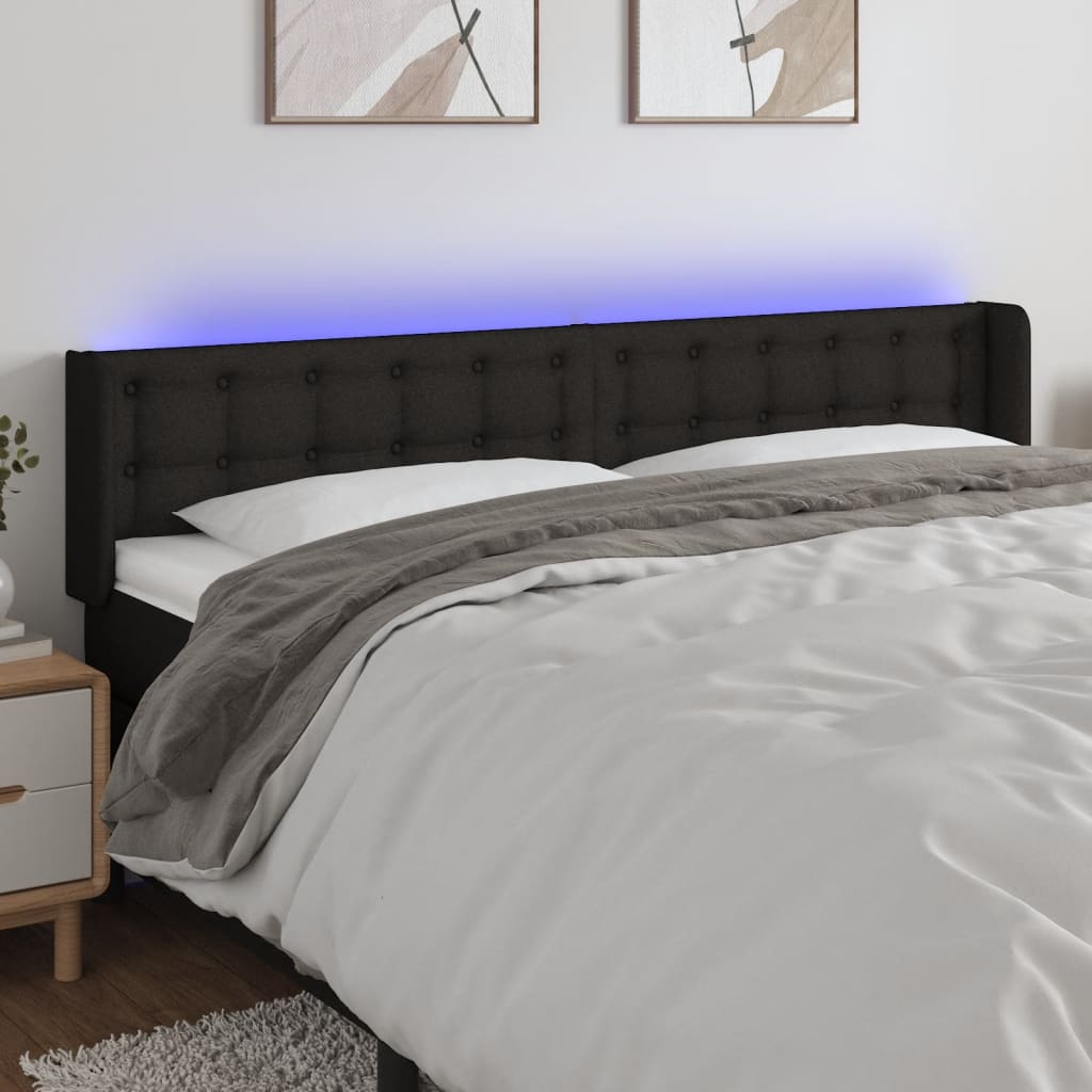 Testiera a LED Nera 183x16x78/88 cm in Tessuto | homemem39