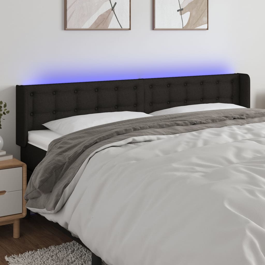 Testiera a LED Nera 203x16x78/88 cm in Tessuto | homemem39