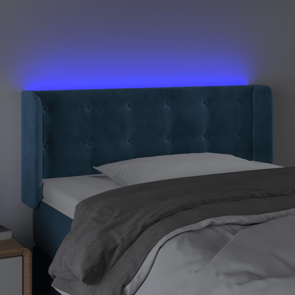 Dark Blue LED Headboard 93x16x78/88 cm in Velvet