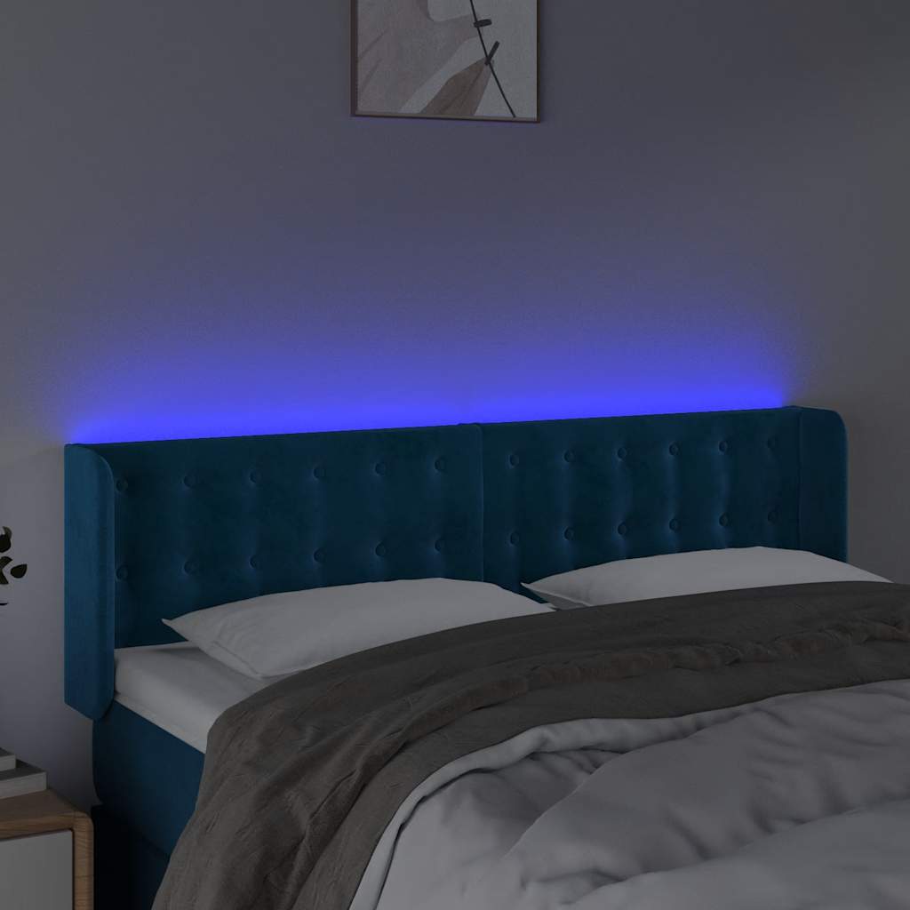 Testiera a LED Blu Scuro 147x16x78/88 cm in Velluto