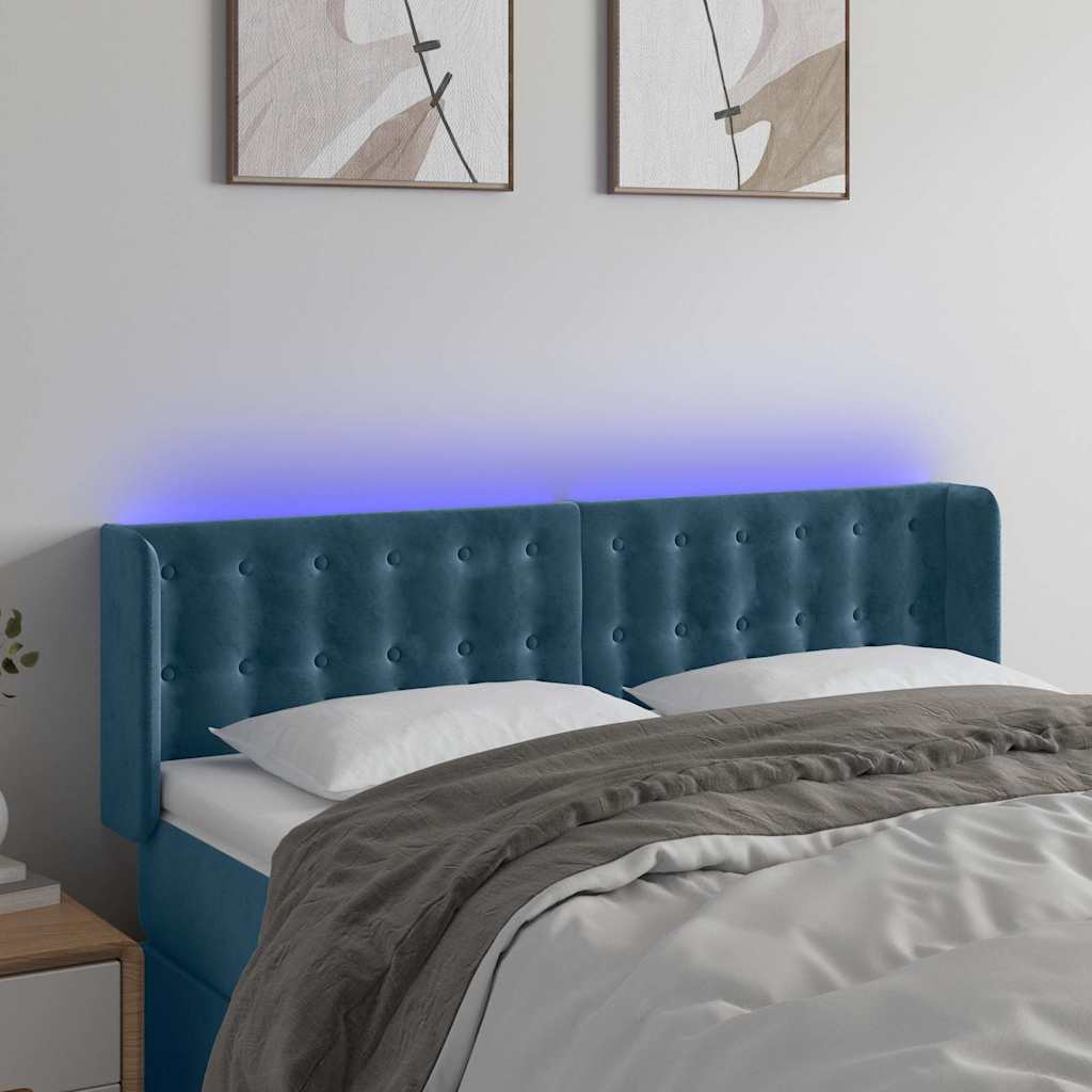 Testiera a LED Blu Scuro 147x16x78/88 cm in Velluto
