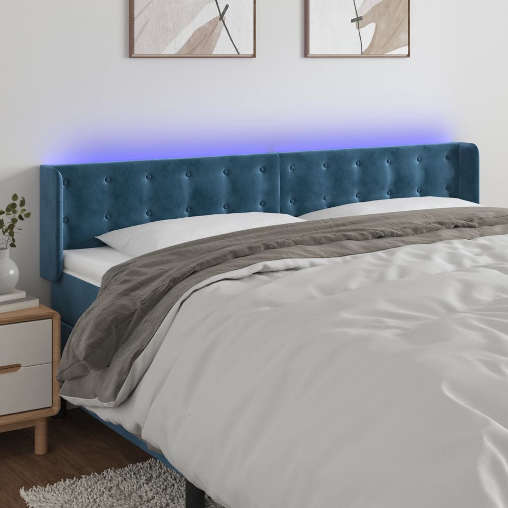 Dark Blue LED Headboard 183x16x78/88 cm in Velvet