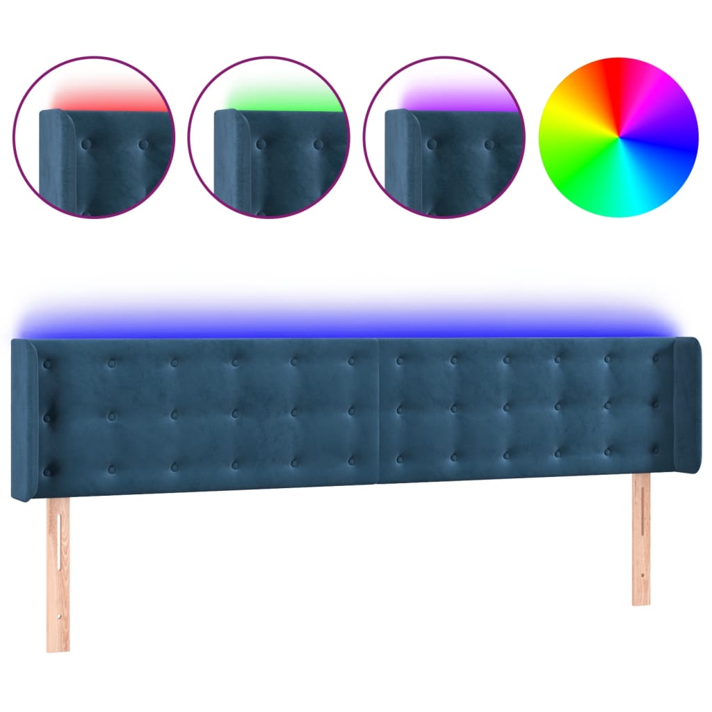 Dark Blue LED Headboard 203x16x78/88 cm in Velvet