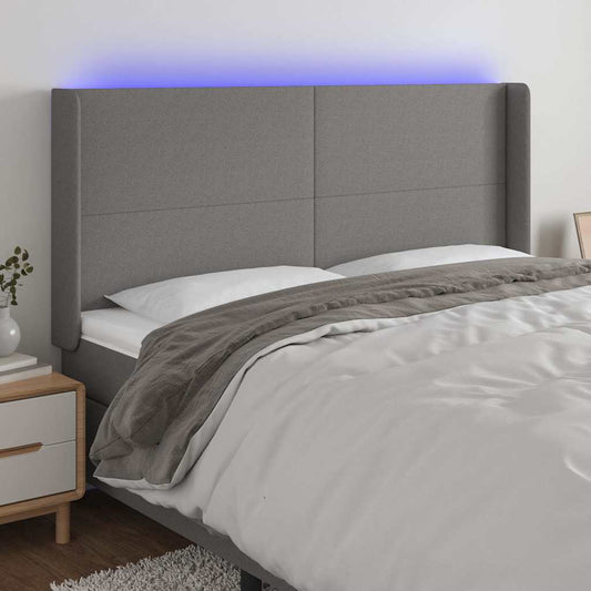 Testiera a LED GrigioScuro 163x16x118/128cm inTessuto
