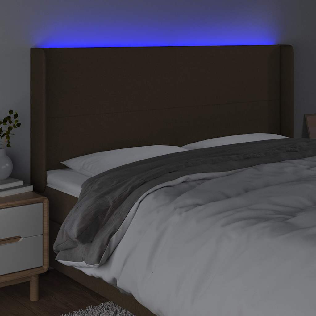 Testiera a LED Marrone Scuro 203x16x118/128 cm in Tessuto