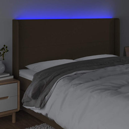 Testiera a LED Marrone Scuro 203x16x118/128 cm in Tessuto