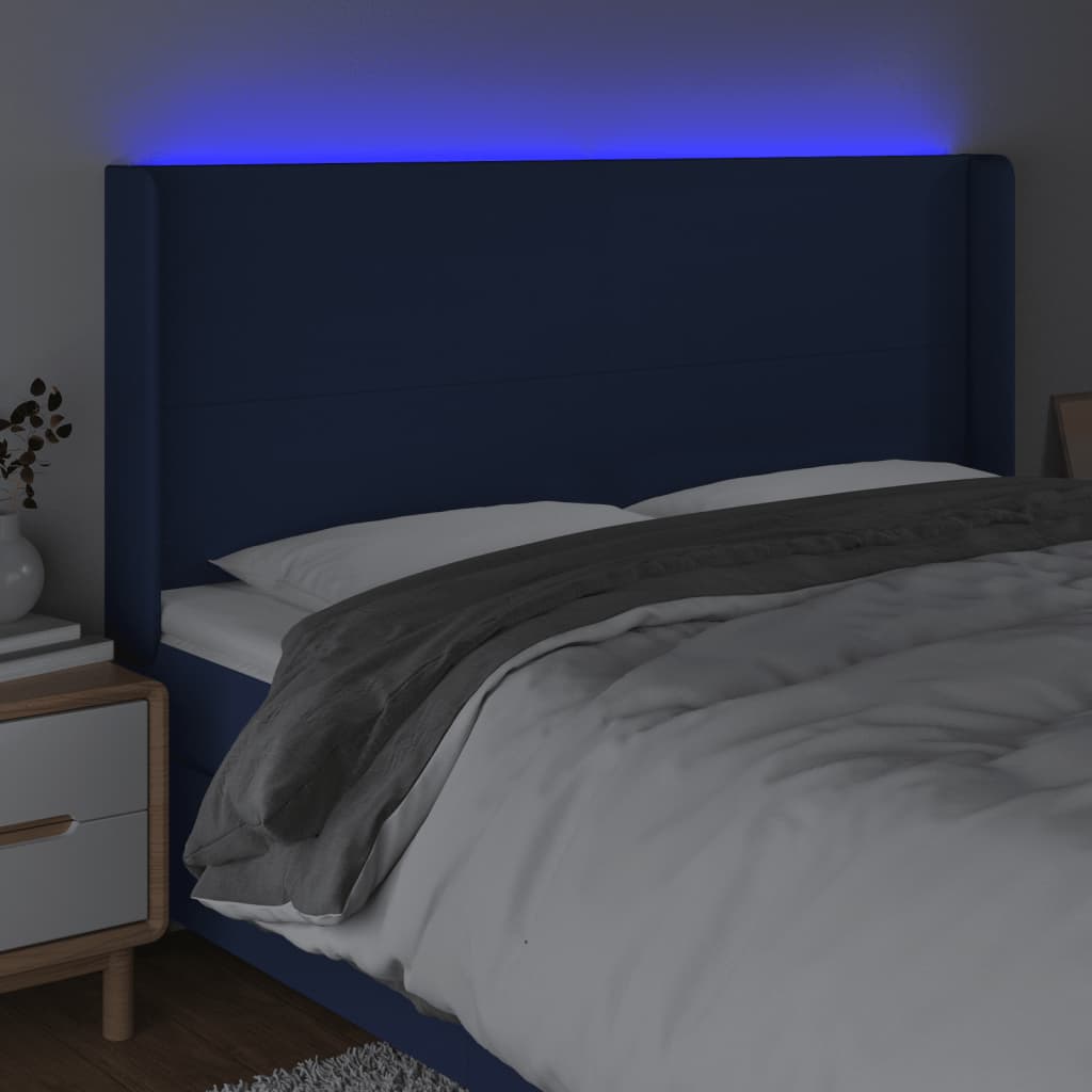 Testiera a LED Blu 203x16x118/128 cm in Tessuto