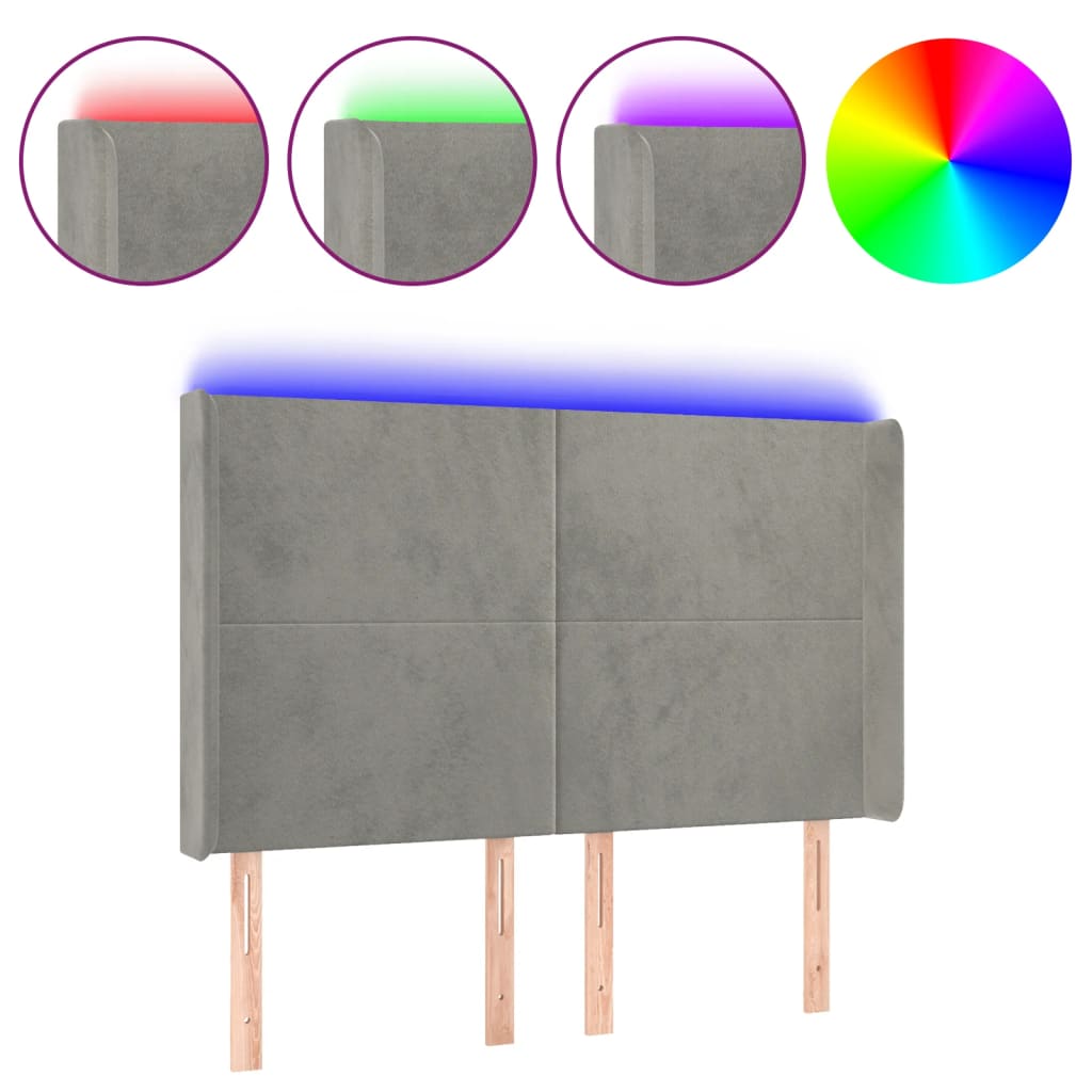 Testiera a LED Grigio Chiaro 147x16x118/128 cm in Velluto - homemem39