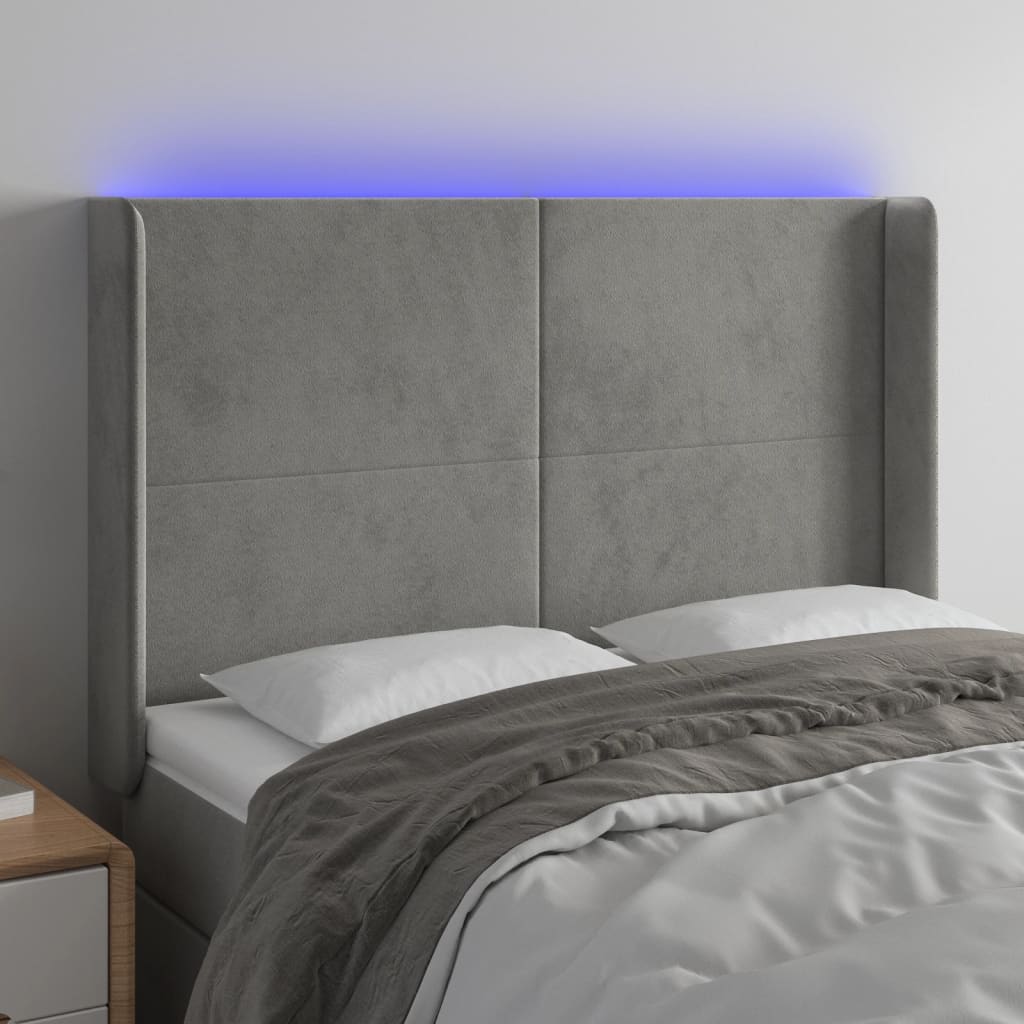 Testiera a LED Grigio Chiaro 147x16x118/128 cm in Velluto - homemem39