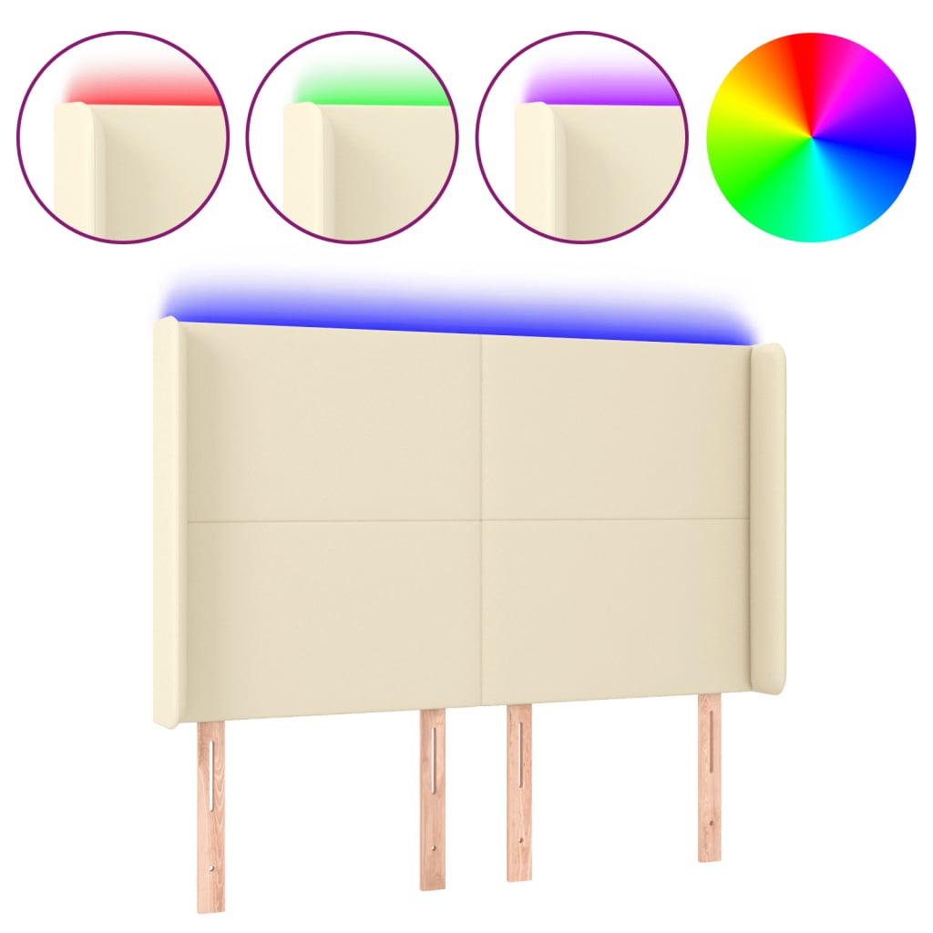 Testiera a LED Crema 147x16x118/128 cm in Similpelle