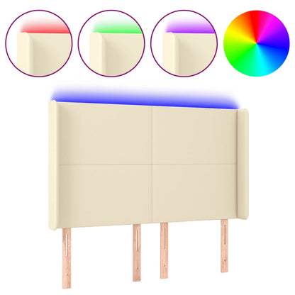 Testiera a LED Crema 147x16x118/128 cm in Similpelle