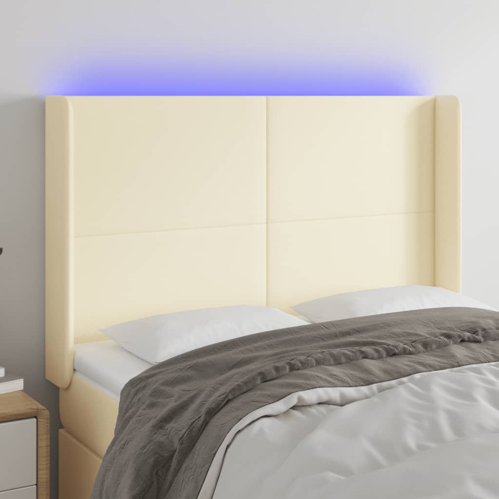 Testiera a LED Crema 147x16x118/128 cm in Similpelle