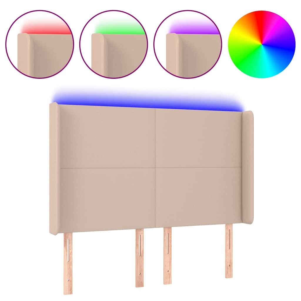 Testiera a LED Cappuccino 147x16x118/128 cm in Similpelle