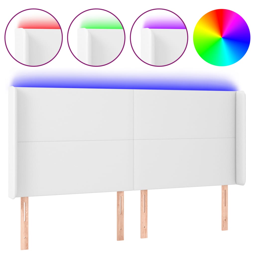Testiera a LED Bianco 163x16x118/128 cm in Similpelle | homemem39
