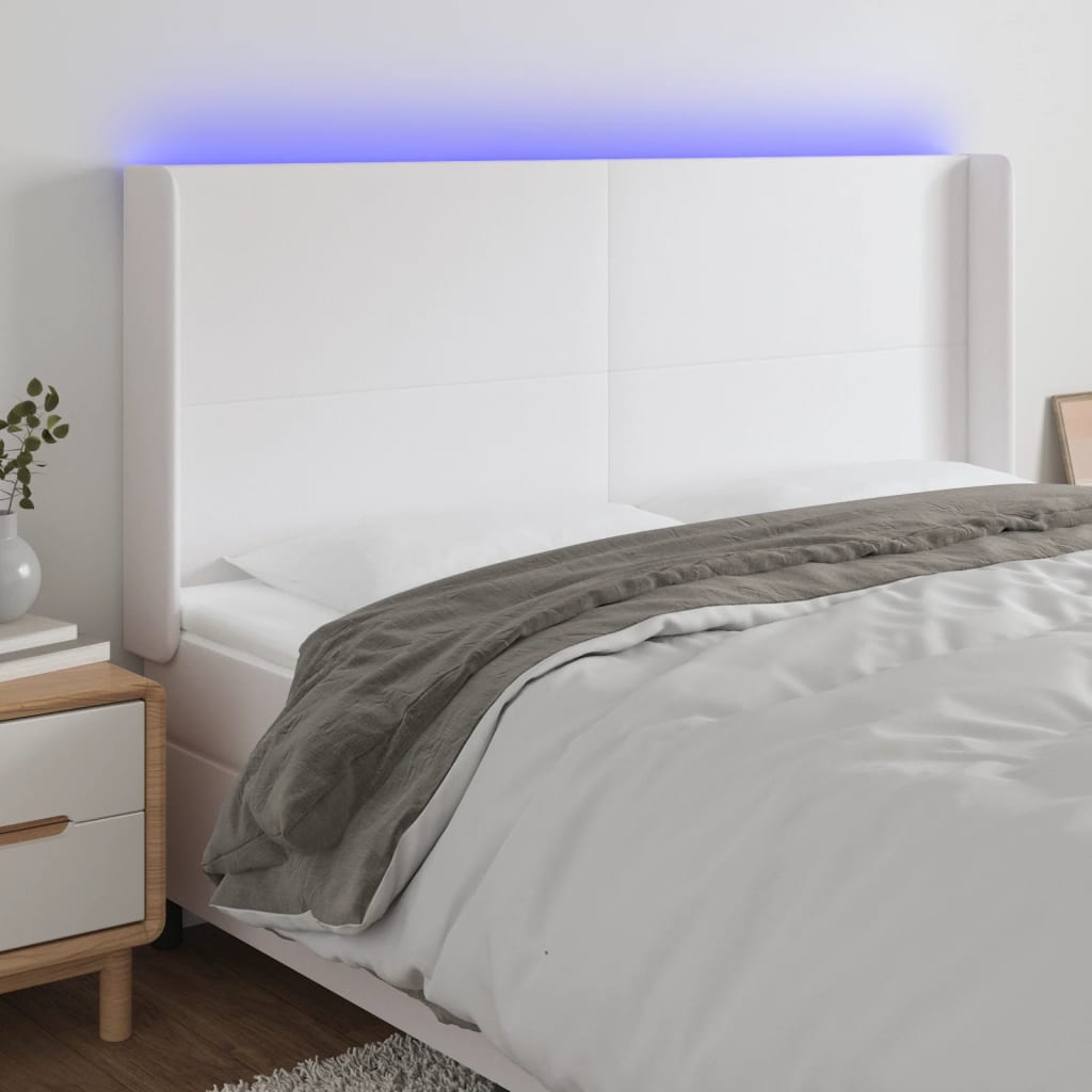 Testiera a LED Bianco 163x16x118/128 cm in Similpelle | homemem39