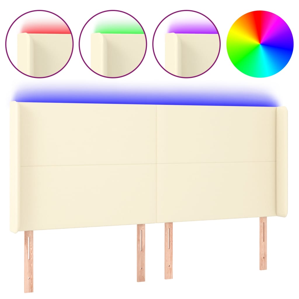 Testiera a LED Crema 183x16x118/128 cm in Similpelle | homemem39