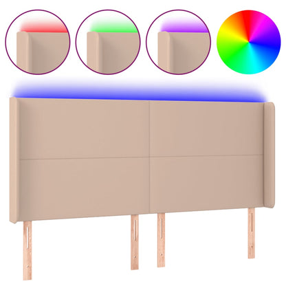 Testiera a LED Cappuccino 183x16x118/128 cm in Similpelle