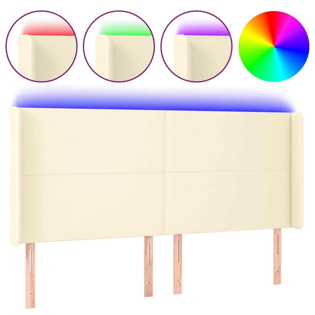 Testiera a LED Crema 203x23x118/128 cm in Similpelle