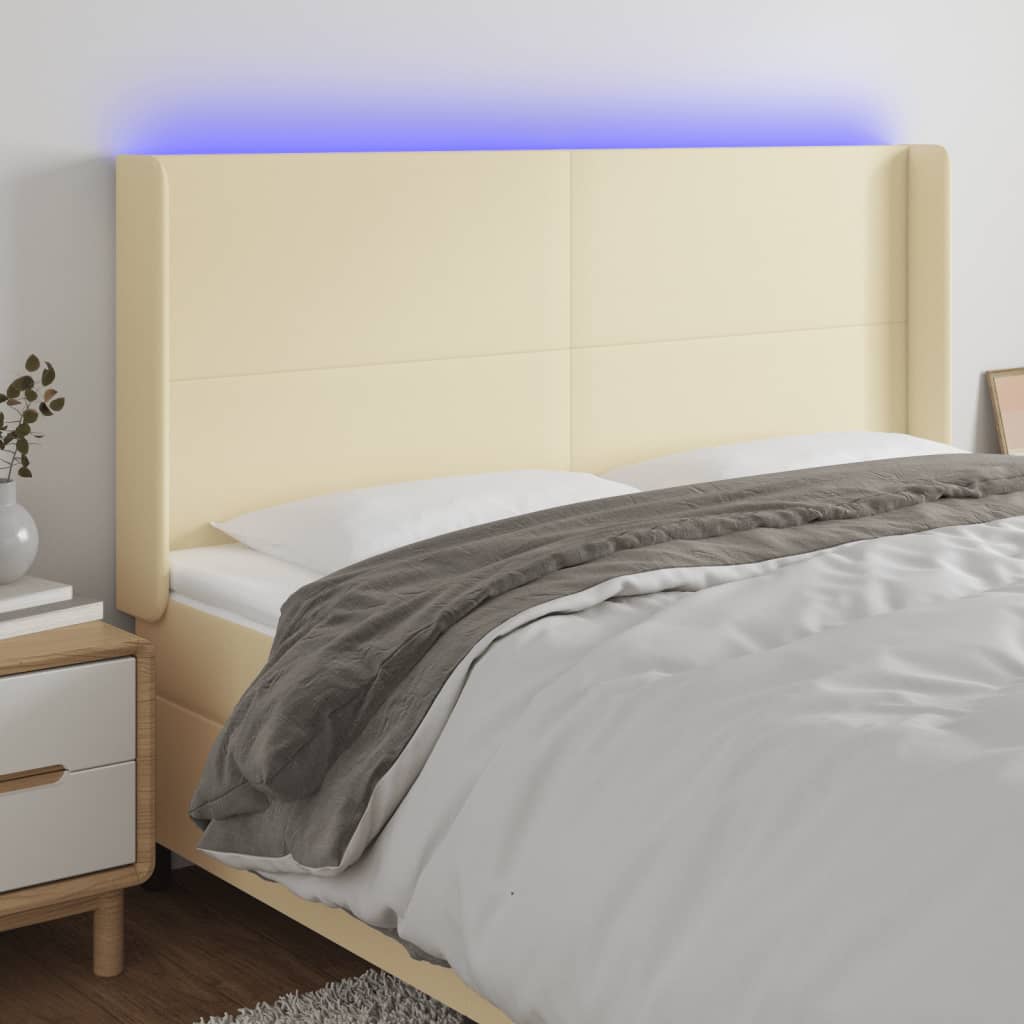 Testiera a LED Crema 203x23x118/128 cm in Similpelle