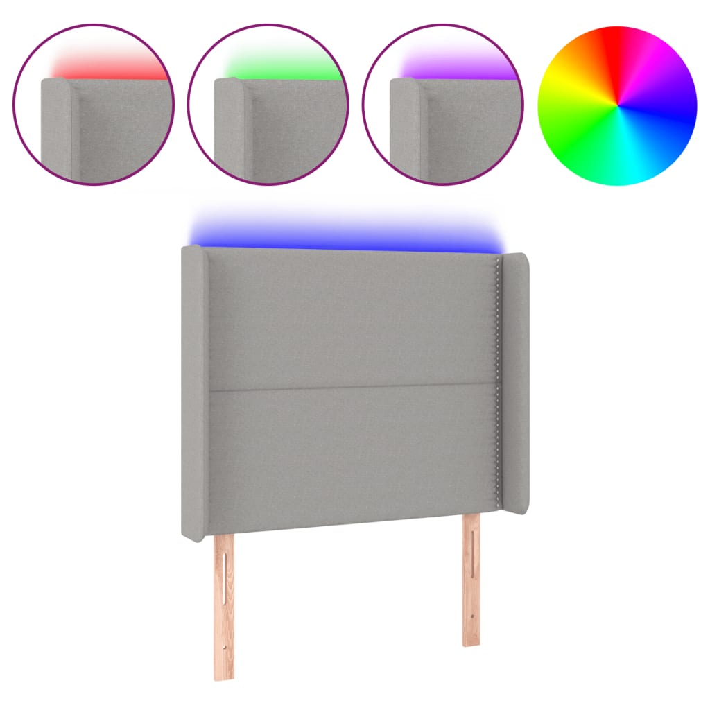 Testiera a LED Grigio Chiaro 93x16x118/128 cm in Tessuto