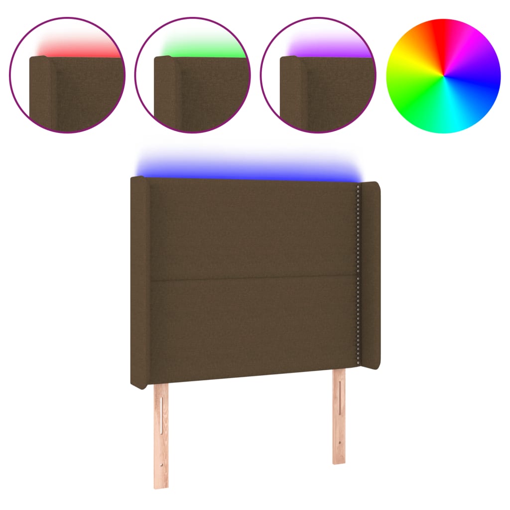 Testiera a LED Marrone Scuro 103x16x118/128 cm in Tessuto