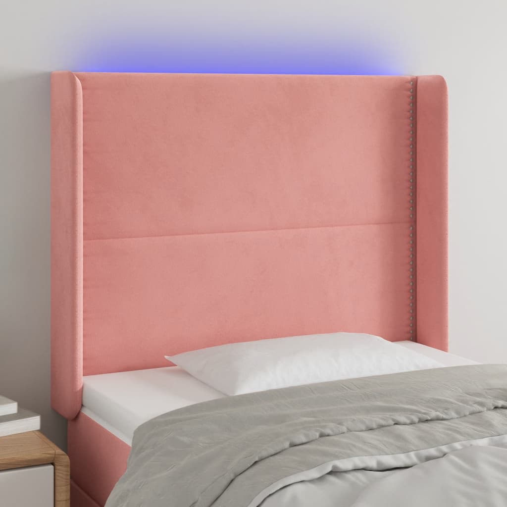 Testiera a LED Nera 93x16x118/128 cm in Velluto