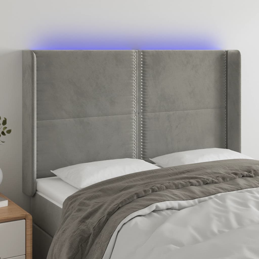 Testiera a LED Grigio Chiaro 147x16x118/128 cm in Velluto - homemem39