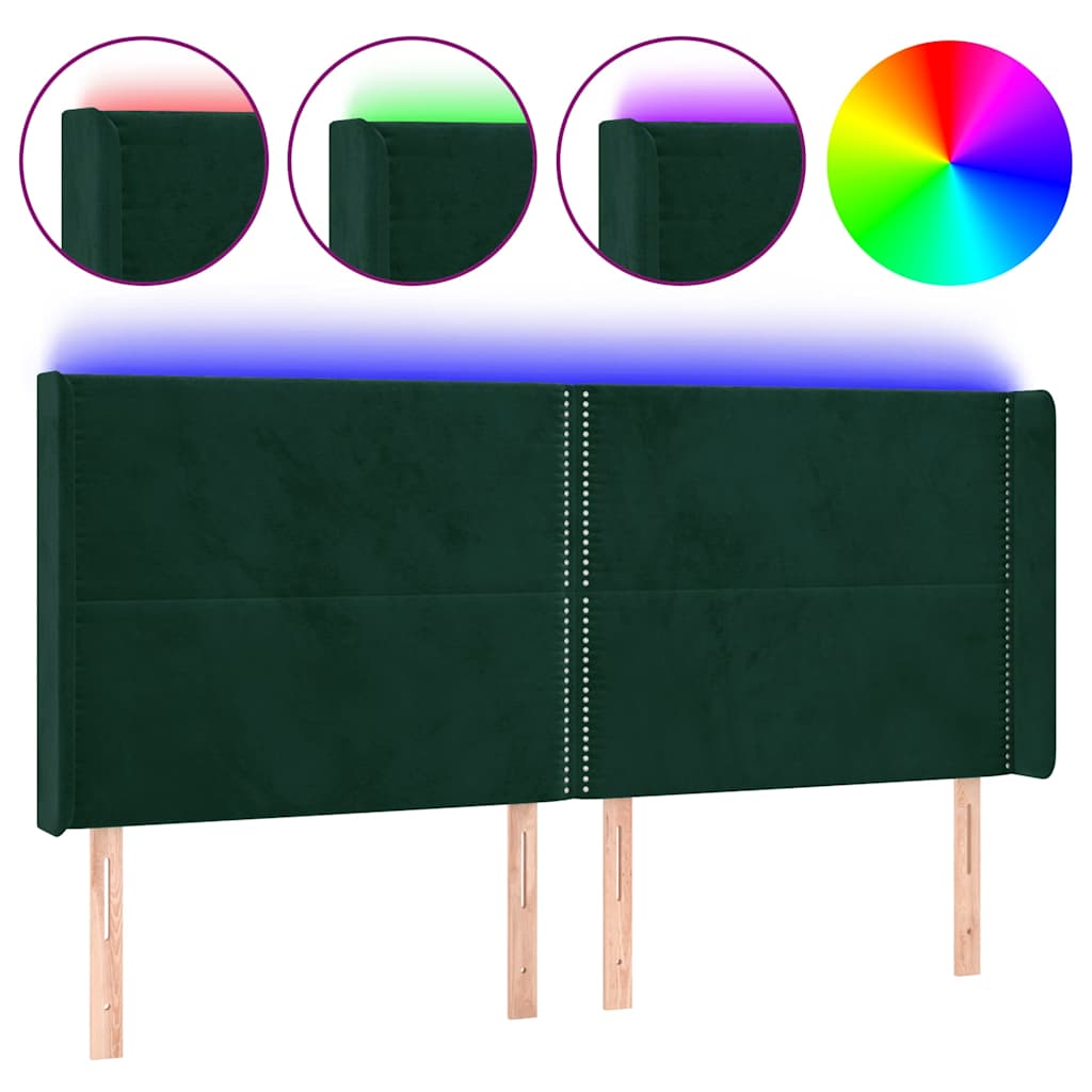 Testiera a LED Verde Scuro 203x16x118/128 cm in Velluto | homemem39