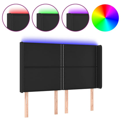 Testiera a LED Nera 147x16x118/128 cm in Similpelle