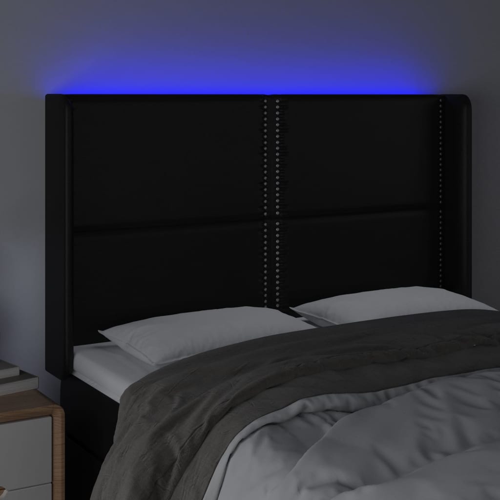 Testiera a LED Nera 147x16x118/128 cm in Similpelle
