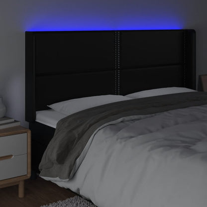 Testiera a LED Nera 203x16x118/128 cm in Similpelle