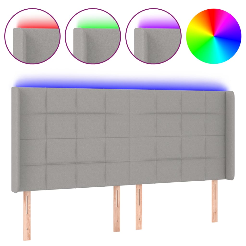 Testiera a LED Grigio Chiaro 163x16x118/128 cm in Tessuto
