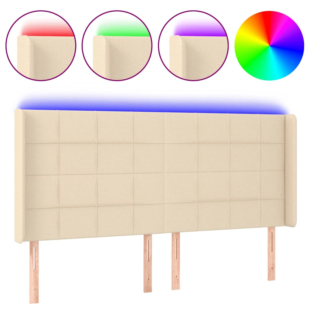 Testiera a LED Crema 203x23x118/128 cm in Tessuto