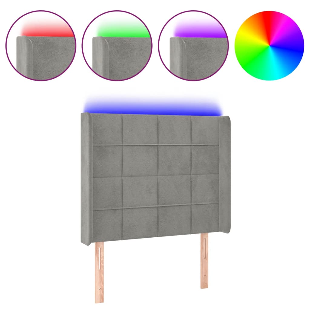 Testiera a LED Grigio Chiaro 103x16x118/128 cm in Velluto | homemem39