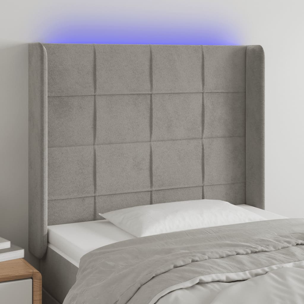 Testiera a LED Grigio Chiaro 103x16x118/128 cm in Velluto | homemem39