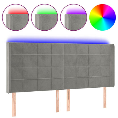 Testiera a LED Grigio Chiaro 163x16x118/128 cm in Velluto