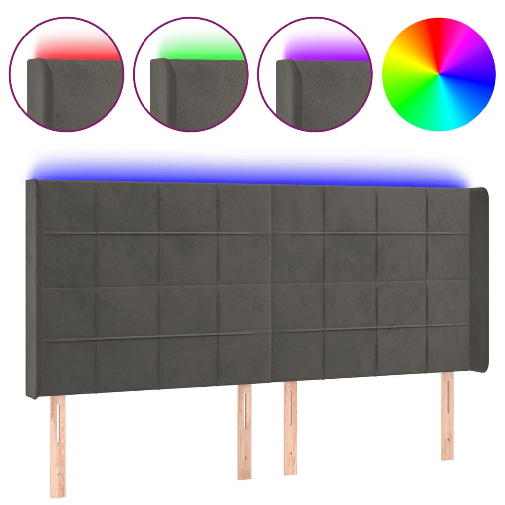 Testiera a LED Grigio Scuro 163x16x118/128cm in Velluto | homemem39