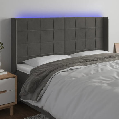 Testiera a LED Grigio Scuro 163x16x118/128cm in Velluto | homemem39